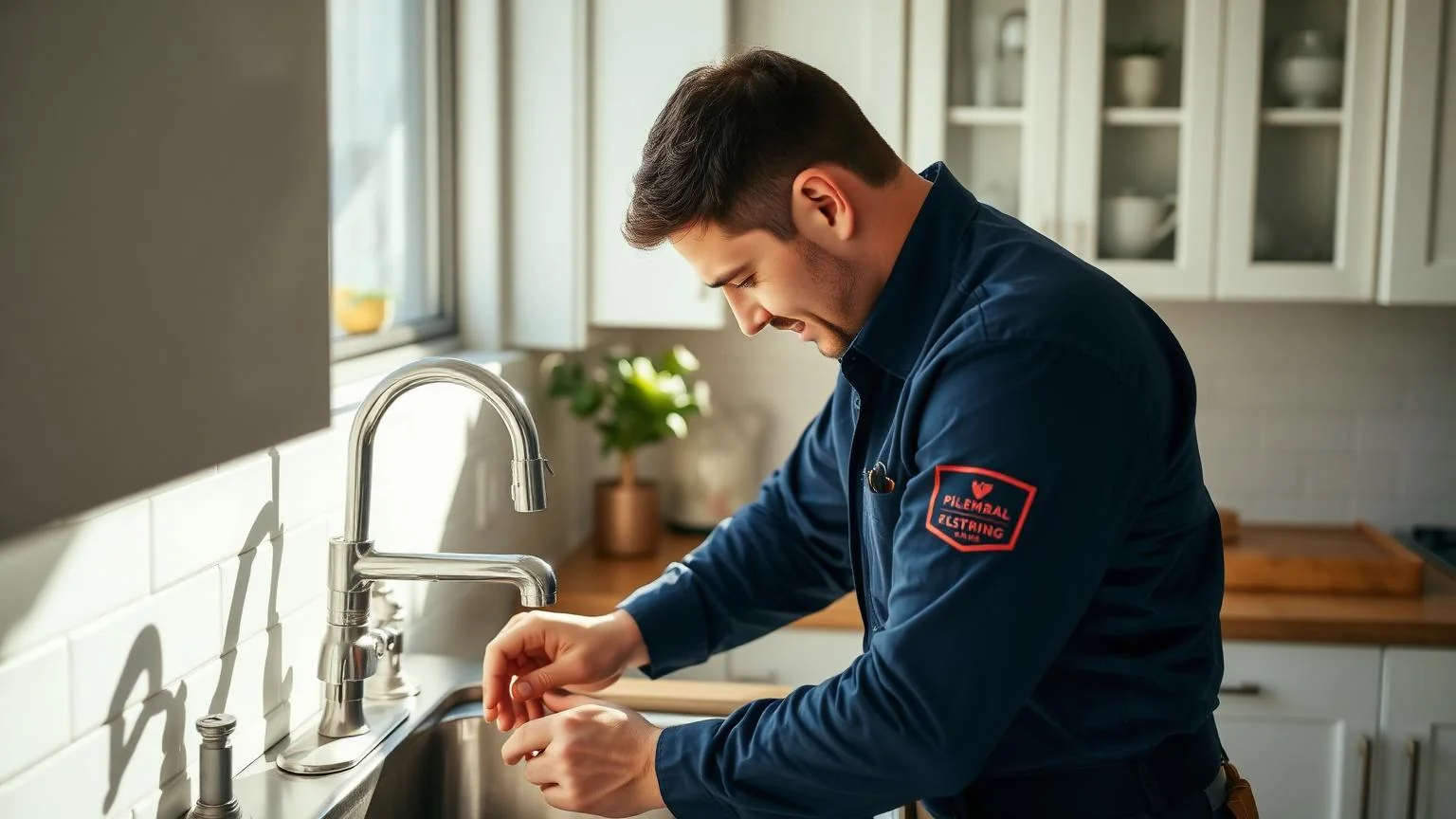 EHS Hydro licensed plumber servicing a modern kitchen sink in a Boston, MA home